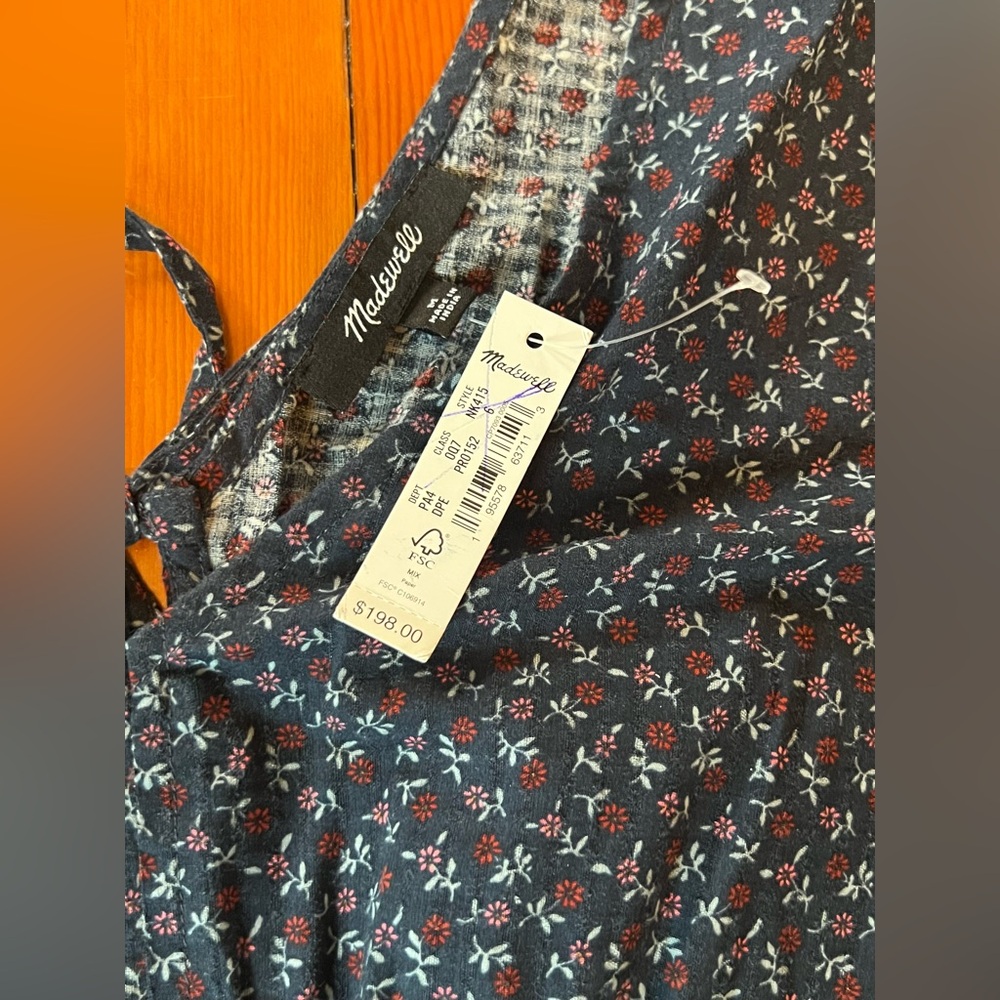 NWT Madewell Tie-Back Peplum Top in Campden Daisies - Medium - Deep Indigo Blue - Picture 9 of 9